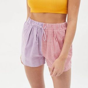 urban renewal splice high waisted gingham shorts